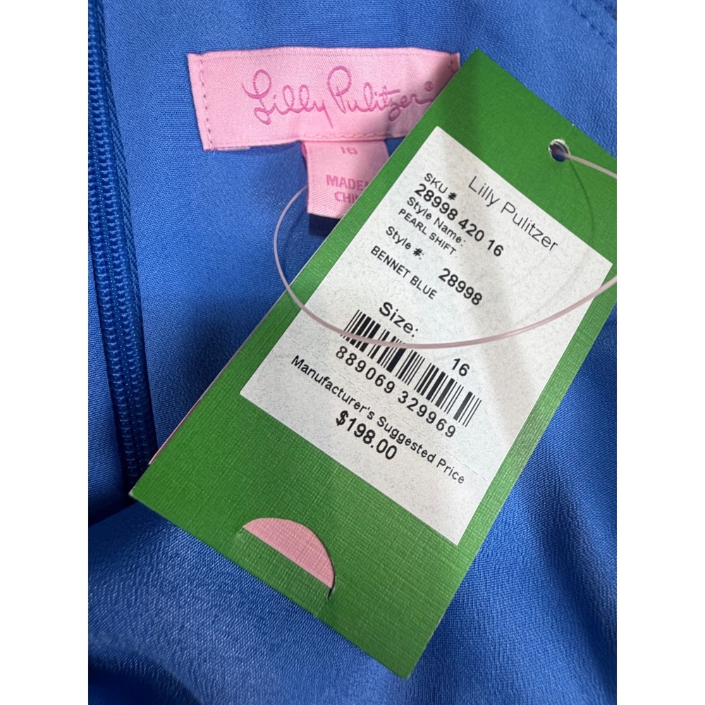 Lilly Pulitzer Pearl Shift Dress Bennet Blue Gold Soutache Halter 28998 Size 16 - Picture 3 of 9